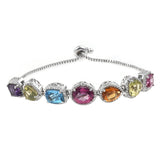 Green Quartz,Blue And Pink Topaz Bracelet In Sterling Silver Plated With Rhodium. - Fashion Apparel 