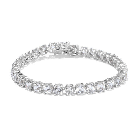 Sterling Silver Band Style Ring With Rhodium Plating And White Topaz Stones - Fashion Apparel 