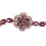Sterling Silver Bracelet With Rose Gold Plating And Rhodolite Garnet, Natural White Zircon, Red Garnet Stones. - Fashion Apparel 