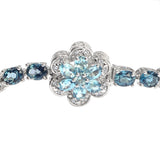 Rhodium Plating Sterling Silver Bracelet With London Blue Topaz, Natural White Zircon, Swiss Blue Topaz Stones. - Fashion Apparel 