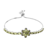 Sterling Silver Bracelet With Rhodium Plating And Russian Diaopside, Peridot, And Natural White Zircon Gemstones. - Fashion Apparel 