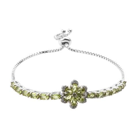 Sterling Silver Bracelet With Rhodium Plating And Russian Diaopside, Peridot, And Natural White Zircon Gemstones. - Fashion Apparel 