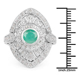1.03 Carat Genuine Emerald and White Diamond .925 Sterling Silver Ring - Fashion Apparel 