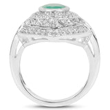 1.03 Carat Genuine Emerald and White Diamond .925 Sterling Silver Ring - Fashion Apparel 
