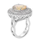Royal Looking Sterling Silver Ring With Rhodium Plating And Ethiopian Opal, Natural White Zircon - Fashion Apparel 