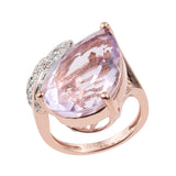 Pink Amethyst And Natural White Zircon Clasp Ring Set In Rhodium - Fashion Apparel 