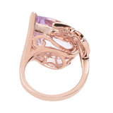 Pink Amethyst And Natural White Zircon Clasp Ring Set In Rhodium - Fashion Apparel 