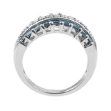 Half Eternity Geometric Swiss Blue Topaz And White Topaz Ring Set In Rhodium - Fashion Apparel 