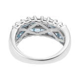 Half Eternity Geometric Swiss Blue Topaz And White Topaz Ring Set In Rhodium - Fashion Apparel 