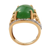 Oval Green Jade Ring With Natural White Zircons Set In Yellow Gold Rhodium - Fashion Apparel 