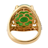 Oval Green Jade Ring With Natural White Zircons Set In Yellow Gold Rhodium - Fashion Apparel 