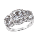 Petalite Trinity Ring With Natural White Zircons Set In Rhodium - Fashion Apparel 
