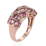 Stunning Sterling Silver Rose Gold Plated Ring Bejeweled With Pink Tourmaline And Natural White Zircon - Fashion Apparel 