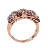 Stunning Sterling Silver Rose Gold Plated Ring Bejeweled With Pink Tourmaline And Natural White Zircon - Fashion Apparel 