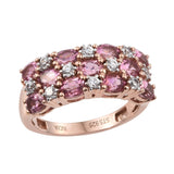 Stunning Sterling Silver Rose Gold Plated Ring Bejeweled With Pink Tourmaline And Natural White Zircon - Fashion Apparel 
