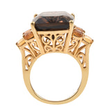 Smoky Quartz, Citrine Sterling Silver Ring Polished With Yellow Gold Rhodium. - Fashion Apparel 