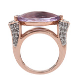 Sterling Silver Pink Amethyst And White Zircon Ring Plated With Rose Gold Rhodium. - Fashion Apparel 
