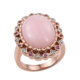 Pink Sapphire, Natural White Zircon Ring Polished With Rose Gold Rhodium In Sterling Silver. - Fashion Apparel 