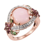 Sterling Silver, Pink Opal With Tsavorite Gemstone Ring Polished With Rose Gold Rhodium. - Fashion Apparel 