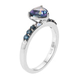 Sterling Silver Ring  Pleated With Rhodium Jeweled With Flower Petal And London Blue Topaz - Fashion Apparel 