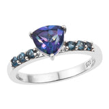 Sterling Silver Ring  Pleated With Rhodium Jeweled With Flower Petal And London Blue Topaz - Fashion Apparel 