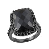 Stunning Black Rhodium Plated Sterling Silver Ring With Black Spinel And  Rutile Quartz. - Fashion Apparel 