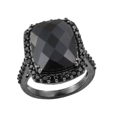 Stunning Black Rhodium Plated Sterling Silver Ring With Black Spinel And  Rutile Quartz. - Fashion Apparel 