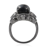 Diffused Blue Sapphire And Natural White Zircon Crafted In Black Rhodium Plated Sterling Silver Ring. - Fashion Apparel 