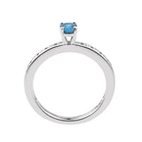 Sterling Silver Ring With Rhodium Plating And Neon Apatite And Natural White Zircon - Fashion Apparel 