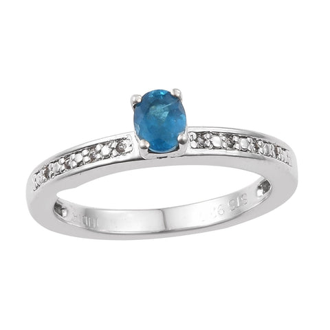 Sterling Silver Ring With Rhodium Plating And Neon Apatite And Natural White Zircon - Fashion Apparel 