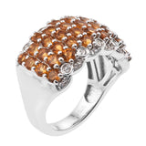 Rhodium Plated Sterling Silver Ring With Polished Citrine And Natural White Zircon - Fashion Apparel 