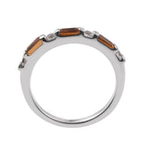 Sterling Silver Ring With Rhodium Plating And Polished Natural White Zircon, Hessonite Garnet - Fashion Apparel 