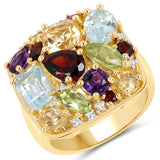 Yellow Gold Plated Sterling Silver With Polished Blue Topaz, Peridot Marquise, Garnet, Citrine, Garnet Marquise, African Amethyst, Peridot, - Fashion Apparel 
