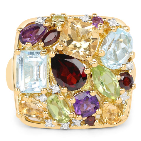 Yellow Gold Plated Sterling Silver With Polished Blue Topaz, Peridot Marquise, Garnet, Citrine, Garnet Marquise, African Amethyst, Peridot, - Fashion Apparel 