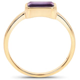 Elegant Sterling Silver Ring Adorned With Yellow Gold Plated And Polished African Amethyst. - Fashion Apparel 
