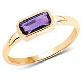 Elegant Sterling Silver Ring Adorned With Yellow Gold Plated And Polished African Amethyst. - Fashion Apparel 